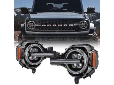 Full LED Projector Headlights; Black Housing; Clear Lens (21-25 Bronco)