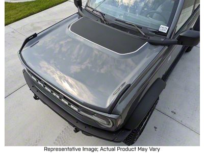 Hood Decal with Outline; Carbon Fiber and Green (21-24 Bronco, Excluding Raptor)