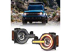 LED Headlights with Amber DRL and Sequential Turn Signals; Black Housing; Clear Lens (21-24 Bronco)