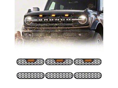 Mesh Grille Inserts with Amber Grille Lights; Black (21-25 Bronco Big Bend, Outer Banks)