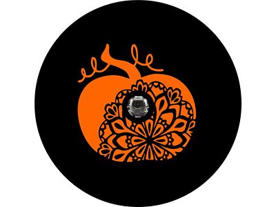 Orange Pumpkin with Mandala Spare Tire Cover with Camera Cutout; Black (21-24 Bronco)