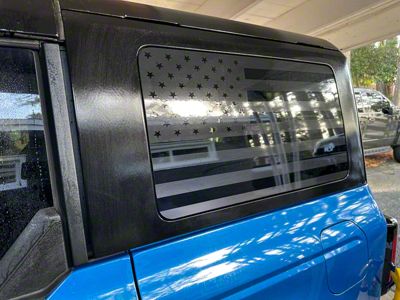 Quarter Window American Flag Decals; Black Reflective (21-24 Bronco 4-Door w/ Hard Top)