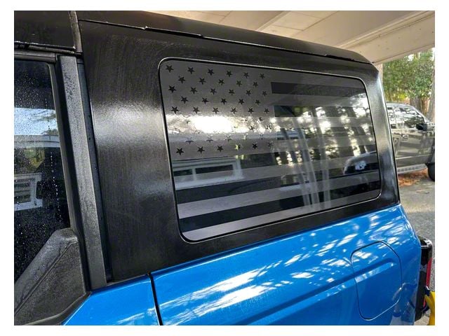 Quarter Window American Flag Decals; Black Reflective (21-24 Bronco 4-Door w/ Hard Top)