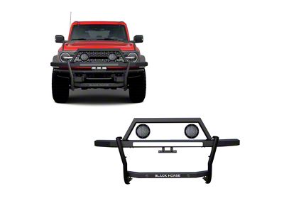 Rambler Grille Guard with 5.30-Inch Black Round Flood LED Lights; Matte Black (21-24 Bronco)