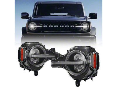 Raptor Style LED Headlights; Black Housing; Clear Lens (21-25 Bronco)