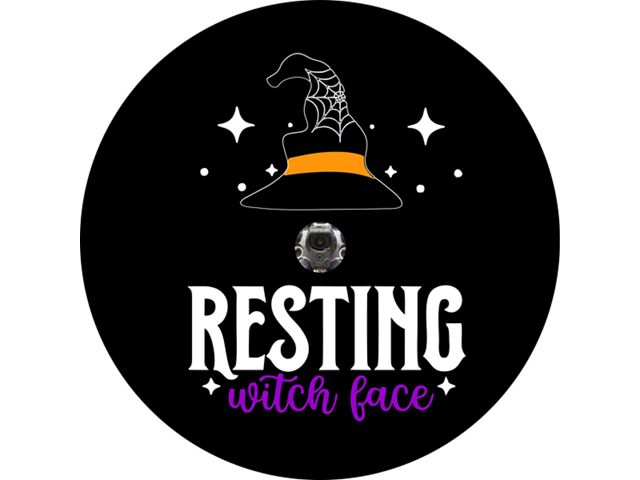 Resting Witch Face Spare Tire Cover with Camera Cutout; Black (21-24 Bronco)