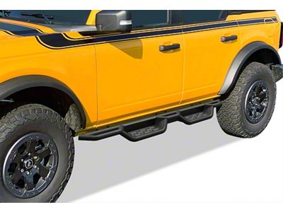 Round Tube Drop Style Nerf Side Step Bars; Black (21-24 Bronco 4-Door)