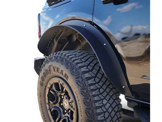 Sheet Metal Plate Style Fender Flares; Rear; Textured Black (21-24 Bronco 4-Door, Excluding Raptor)