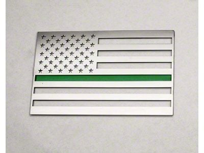 Stainless Steel American Flag Emblem; Brushed with Thin Green Line (Universal; Some Adaptation May Be Required)