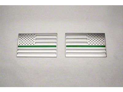 Stainless Steel American Flag Emblem; Polished with Thin Green Line (Universal; Some Adaptation May Be Required)