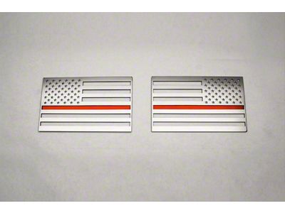 Stainless Steel American Flag Emblem; Polished with Thin Red Line (Universal; Some Adaptation May Be Required)