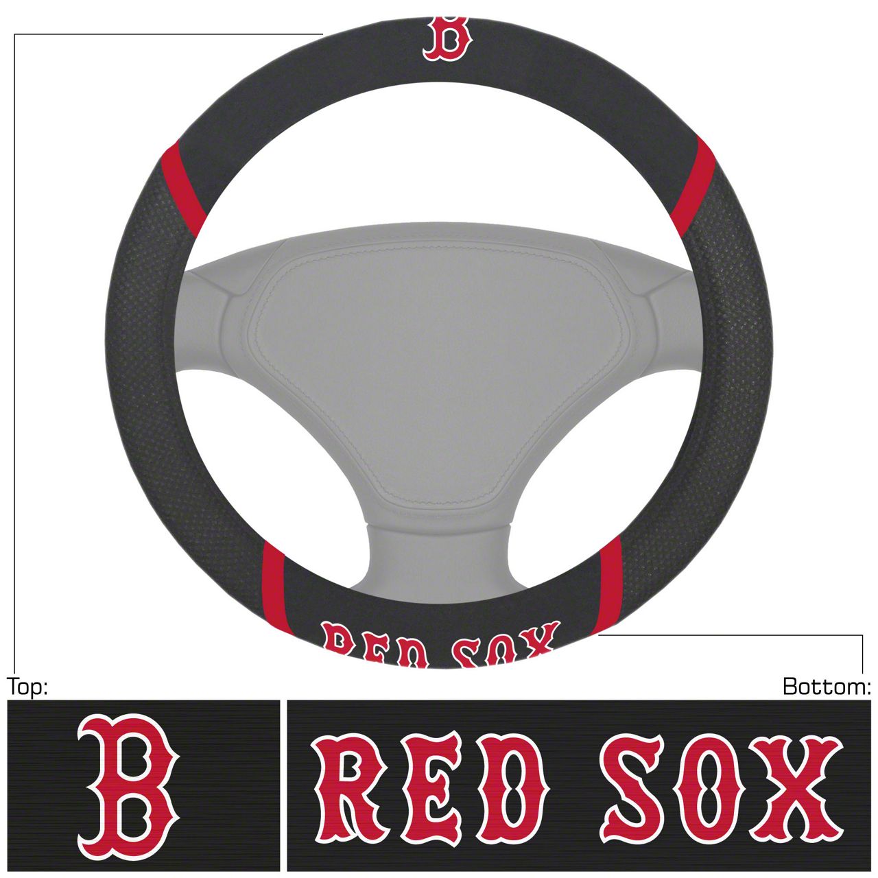 Bronco Steering Wheel Cover with Boston Red Sox B Cap Logo; Black ...