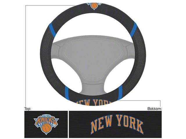 Steering Wheel Cover with New York Knicks Logo; Black (Universal; Some Adaptation May Be Required)