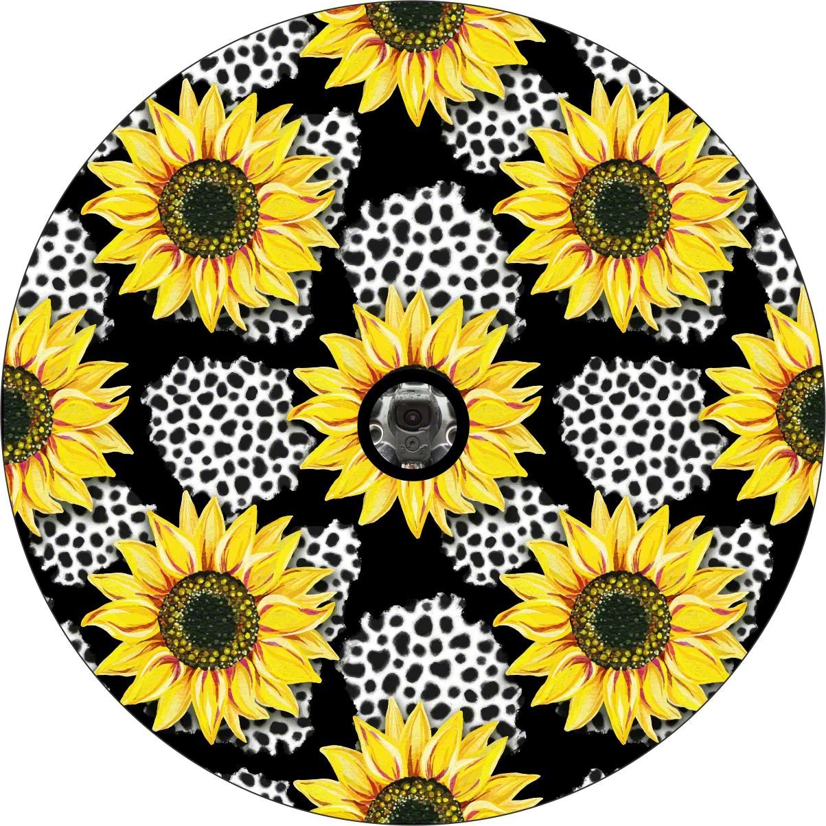 Bronco Sunflowers With Leopard Print Spare Tire Cover With Camera