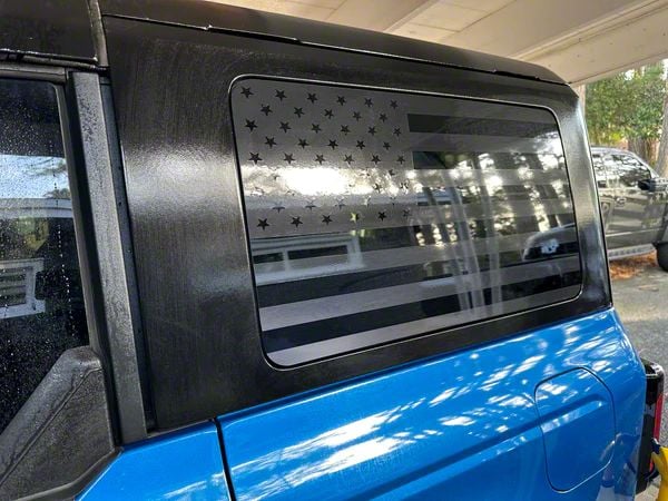 Bronco Tattered Quarter Window American Flag Decals; Matte Black (21-24 ...