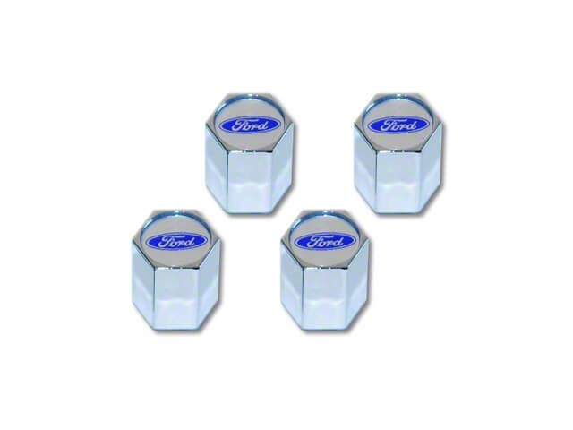 Valve Stem Caps with Ford Oval Logo; Set of 4 (Universal; Some Adaptation May Be Required)