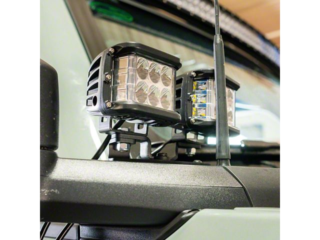 Cali Raised LED 27W Side Projecting and 3.50-Inch Round Cannon LED Lights with Ditch Mounting Brackets (21-24 Bronco)