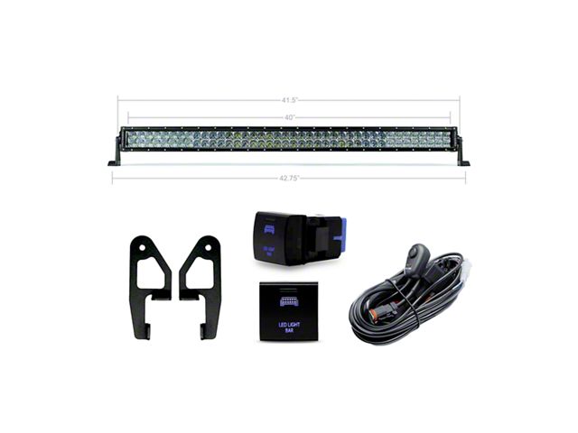 Cali Raised LED Premium Roof Rack Front 42-Inch White Dual Row LED Light Bar Kit with Square OEM Switch; Spot Beam (2024 Tacoma Double Cab)