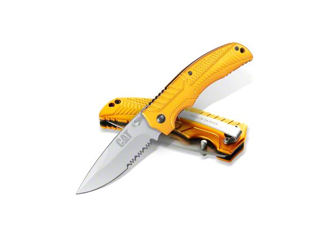 CAT 8-Inch Drop Point Serrated Folding Knife (Universal; Some Adaptation May Be Required)