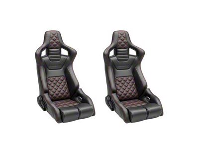 Corbeau Sportline RRB Reclining Seats with Double Locking Seat Brackets; Black Vinyl/Carbon Vinyl/Red Diamond Stitch (91-95 Jeep Wrangler YJ)