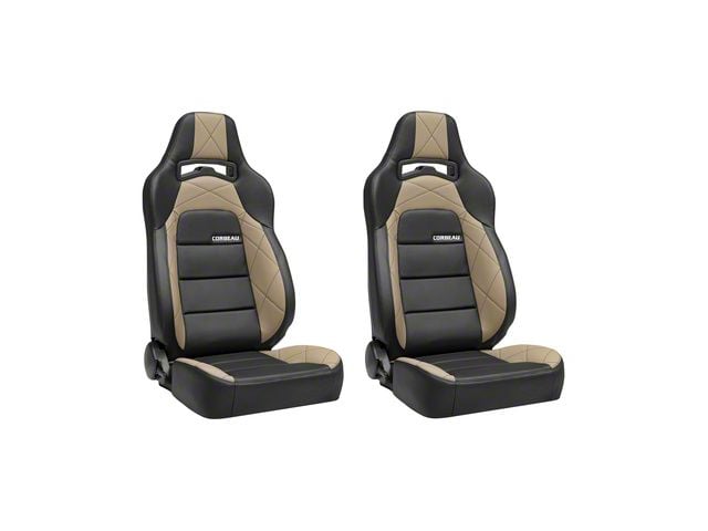 Corbeau Trailcat Reclining Seats with Double Locking Seat Brackets; Black Vinyl/Beige HD Vinyl (97-02 Jeep Wrangler TJ)