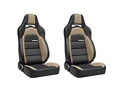 Corbeau Trailcat Reclining Seats with Double Locking Seat Brackets; Black Vinyl/Beige HD Vinyl (03-06 Jeep Wrangler TJ)