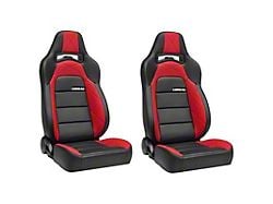 Corbeau Trailcat Reclining Seats with Double Locking Seat Brackets; Black Vinyl/Red HD Vinyl (07-10 Jeep Wrangler JK 2-Door; 07-14 Jeep Wrangler JK 4-Door)