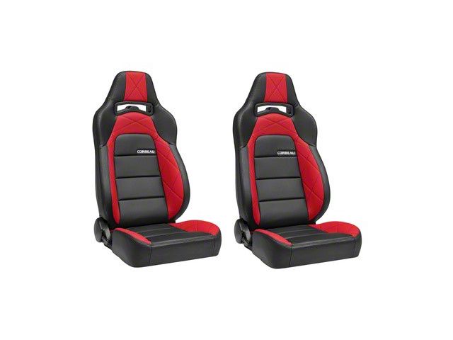 Corbeau Trailcat Reclining Seats with Double Locking Seat Brackets; Black Vinyl/Red HD Vinyl (16-23 Tacoma)