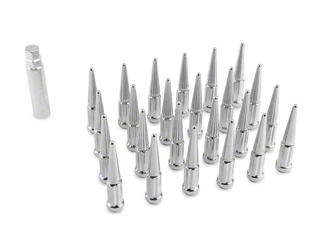 Chrome Spike Lug Nut Kit; 14mm x 1.5; Set of 24 (18-24 Jeep Wrangler JL)