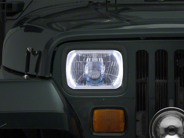 Delta Lights Rectangular H4 Xenon Conversion Headlights with Halos; Chrome Housing; Clear Lens (87-95 Jeep Wrangler YJ)