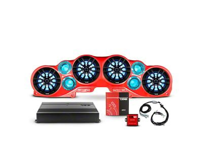 DS18 Complete RGB Loaded Sound Bar Package with Plastic Grille Marine Speakers; Red Sound Bar with Black Speaker Grilles (20-23 Jeep Gladiator JT)