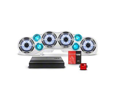 DS18 Complete RGB Loaded Sound Bar Package with Metal Grille Marine Speakers; White Sound Bar with Black Speakers (20-23 Jeep Gladiator JT)