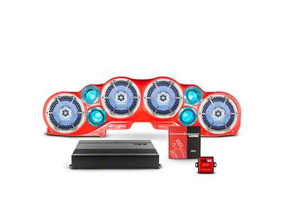 DS18 Complete RGB Loaded Sound Bar Package with Metal Grille Marine Speakers; Red Sound Bar with White Speakers (20-23 Jeep Gladiator JT)