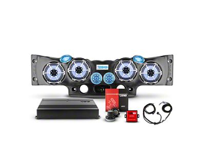 DS18 Complete RGB Loaded Sound Bar Package with Metal Grille Marine Speakers; Black Sound Bar with Black Speakers (07-18 Jeep Wrangler JK)