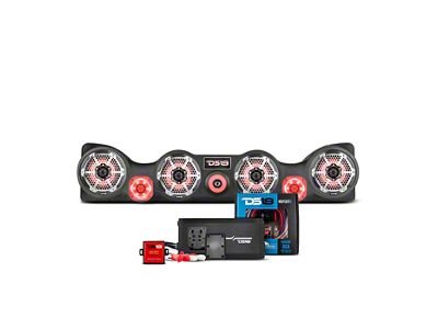 DS18 Complete RGB Loaded Sound Bar Package with Metal Grille Marine Speakers; Black Sound Bar with Carbon Fiber Speakers (97-06 Jeep Wrangler TJ)