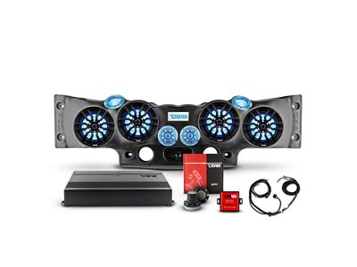 DS18 Complete RGB Loaded Sound Bar Package with Plastic Grille Marine Speakers; Black Sound Bar with Black Speaker Grilles (07-18 Jeep Wrangler JK)