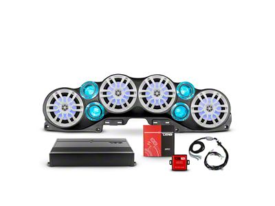 DS18 Complete RGB Loaded Sound Bar Package with Plastic Grille Marine Speakers; Black Sound Bar with White Speaker Grilles (18-23 Jeep Wrangler JL)