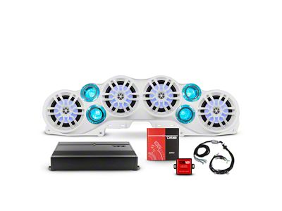 DS18 Complete RGB Loaded Sound Bar Package with Plastic Grille Marine Speakers; White Sound Bar with White Speaker Grilles (18-23 Jeep Wrangler JL)