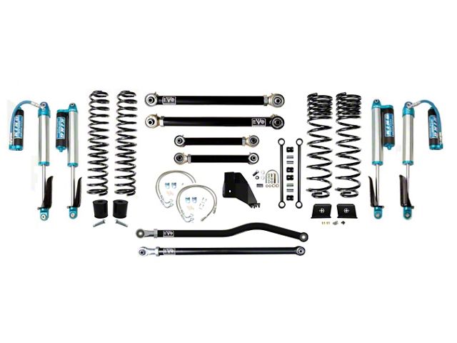 EVO Manufacturing 4.50-Inch Enforcer Stage 3 Suspension Lift Kit with King 2.5 Compression Adjuster Shocks, Front and Rear Track Bars (20-24 3.6L Jeep Gladiator JT)