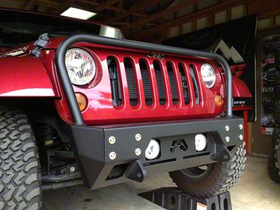 Fab Fours Full Metal Jacket Stubby Winch Bumper with Full Guard; Bare Steel (07-18 Jeep Wrangler JK)