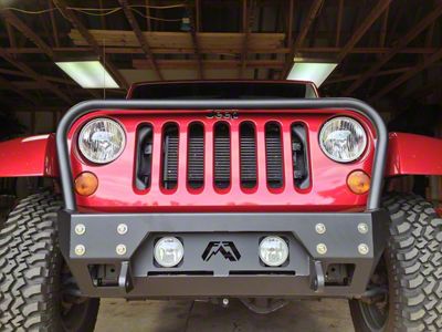 Fab Fours Full Metal Jacket Stubby Winch Bumper with Full Guard; Matte Black (07-18 Jeep Wrangler JK)