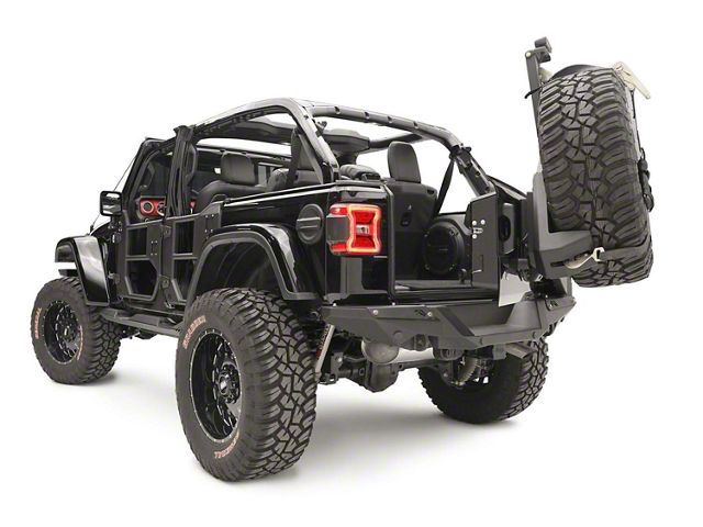 Fab Fours Slant Back Spare Tire Carrier; Matte Black (18-24 Jeep Wrangler JL)