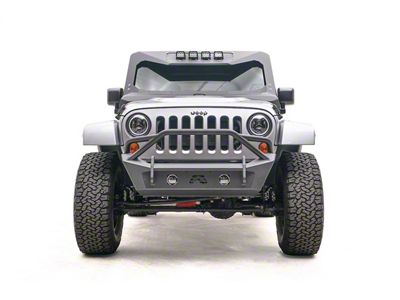 Fab Fours Stubby Winch Front Bumper with Pre-Runner Guard; Bare Steel (07-18 Jeep Wrangler JK)