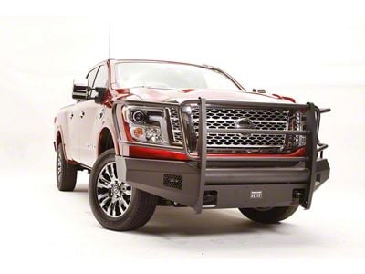 Fab Fours Black Steel Elite Front Bumper with Pre-Runner Guard and Tow Hooks; Matte Black (17-20 Titan)