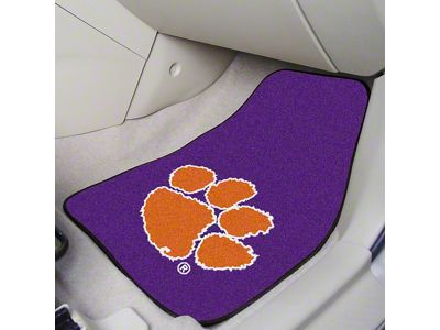 Carpet Front Floor Mats with Clemson University Logo; Purple (Universal; Some Adaptation May Be Required)