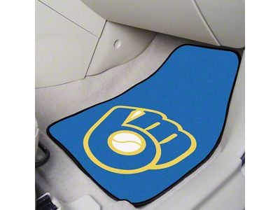 Carpet Front Floor Mats with Milwaukee Brewers Logo; Blue (Universal; Some Adaptation May Be Required)