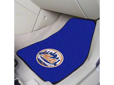 Carpet Front Floor Mats with New York Mets Logo; Blue (Universal; Some Adaptation May Be Required)