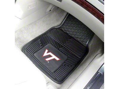 Vinyl Front Floor Mats with Virginia Tech Logo; Black (Universal; Some Adaptation May Be Required)