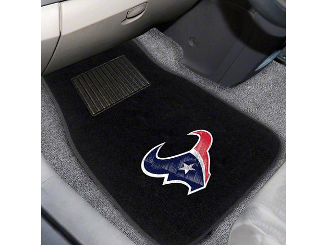 Embroidered Front Floor Mats with Houston Texans Logo; Black (Universal; Some Adaptation May Be Required)