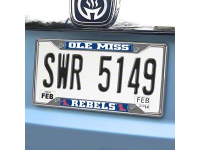 License Plate Frame with Ole Miss Logo; Navy (Universal; Some Adaptation May Be Required)